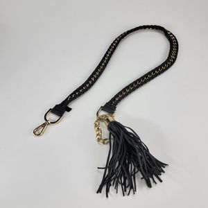 Dog Chain Leash Black & Gold Cuban Link Chain with Leather Tassel